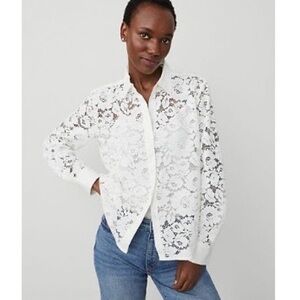 Ann Taylor White Lace Button-Up Blouse